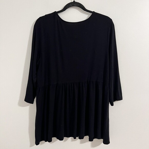 Torrid Black Babydoll Top Lagenlook Size 1X Super Soft Knit Embroidery Slouchy - Picture 4 of 6